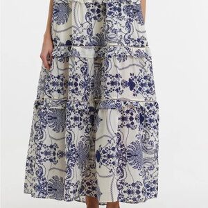 Indigo Navy Floral Women's Midi Print Skirt